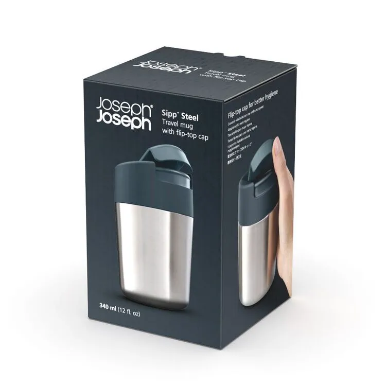 Joseph Joseph Sipp 340 ML Travel Mug Steel Anthracite 2 Joseph Joseph Sipp 340 ML Travel Mug Steel Anthracite - Image 2