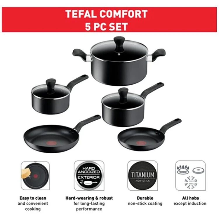 Tefal Comfort 5-Piece Hard Anodised Cookset 2 Tefal Comfort 5-Piece Hard Anodised Cookset - Image 2