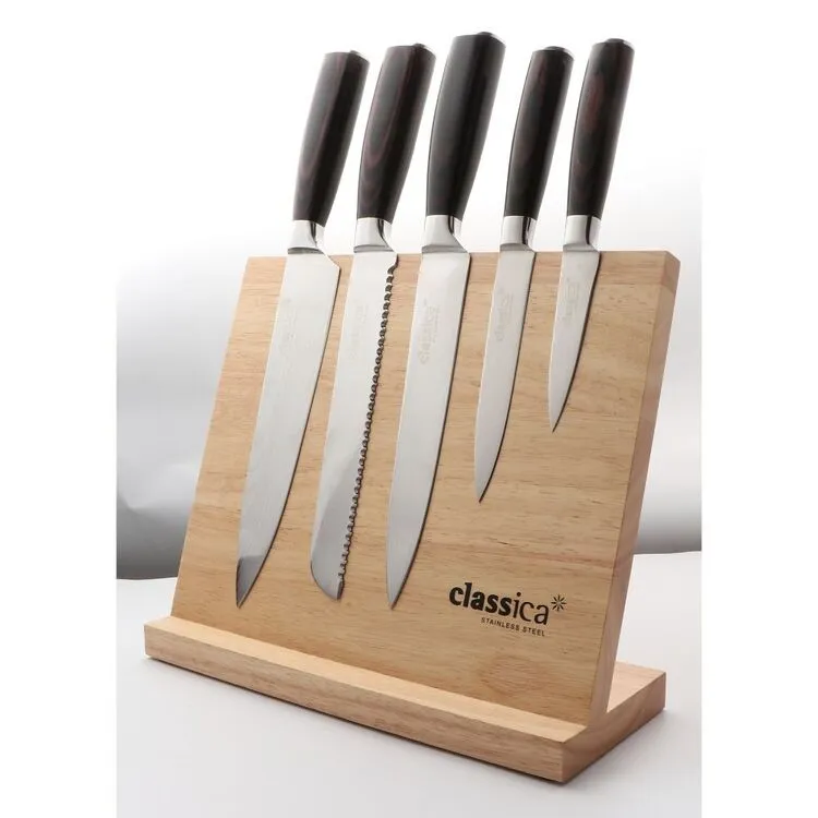Classica Damascus Style 5 Piece Knife Set With Magnetic Wood Block 1 Classica Damascus Style 5 Piece Knife Set With Magnetic Wood Block