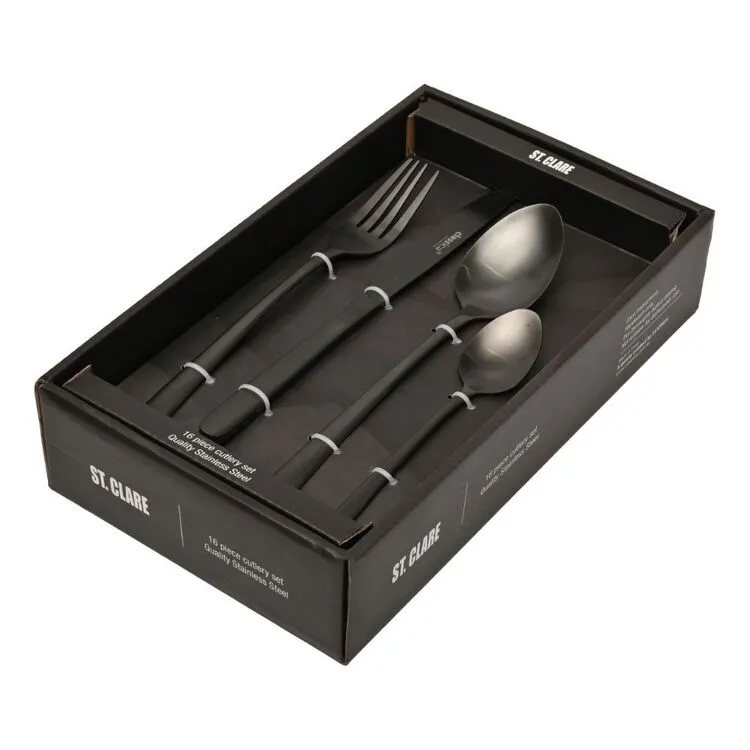 St Clare Nordic 16 Piece Stainless Steel Cutlery Set Black 1 St Clare Nordic 16 Piece Stainless Steel Cutlery Set Black