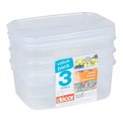 Decor Décor Tellfresh 3-Piece Plastic Oblong Food Storage Container Set 1L