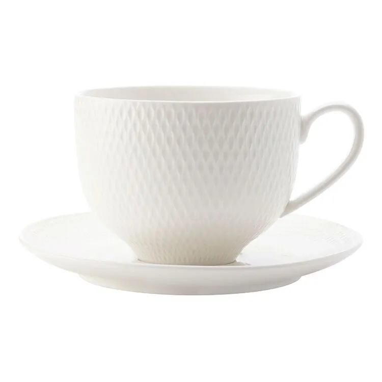 Maxwell & Williams White Basics Diamonds Tea Cup And Saucer 220mL 1 Maxwell & Williams White Basics Diamonds Tea Cup And Saucer 220mL